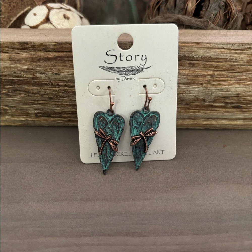 Heart Earrings - Turquoise and Copper